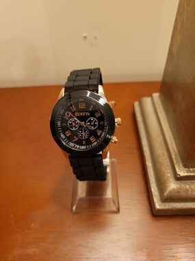Brand New Black and Rose Gold Geneva Women's Silicone Watch